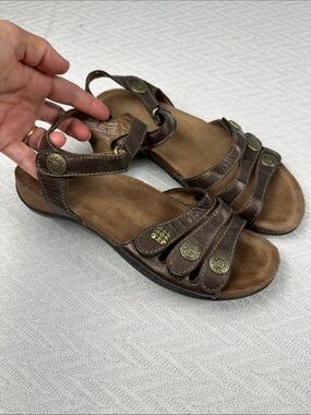Dansko Brown Leather Strappy Sandals with Decorative Brass coloured accents